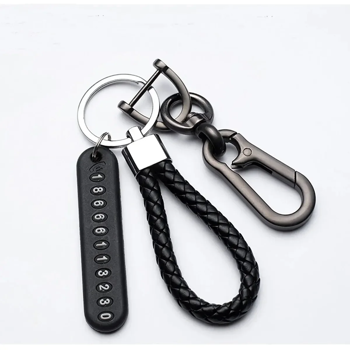 Trendy DIY Mobile Phone Number Plate Pendant Keychain for Men Punk Simple Woven Leather Rope Anti-lost Car Key Chain Accessories - Image 7