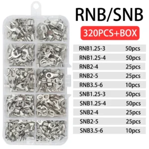 320Pcs/Box 10 In 1 Terminals Non-Insulated Ring Fork U-type Brass Terminals Assortment Kit Cable Wire Connector Crimp Spade