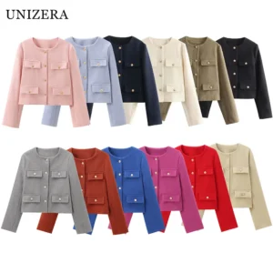 UNIZERA Winter New Product Women's Fashion and Casual Versatile Round Neck Flip Decoration Short Suit Coat