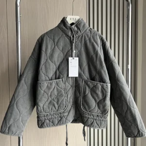 ZW Women's Cotton Jacket  2025 New Arrival Vintage Lenzing Rayon High Collar Large Pocket Decorative Quilted Coat for Women