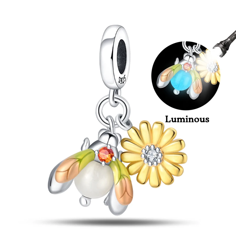 100% 925 Sterling Silver Creative Blue Luminous Firefly Charms Pendants Fit Qikaola 925 Original Bracelets DIY Birthday Jewelry - Image 17