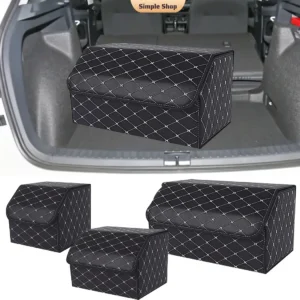 PU Leather Collapsible Car Trunk Organizer Durable Storage Box With White Stitching Vehicle Cargo Carrier With Handles amagi