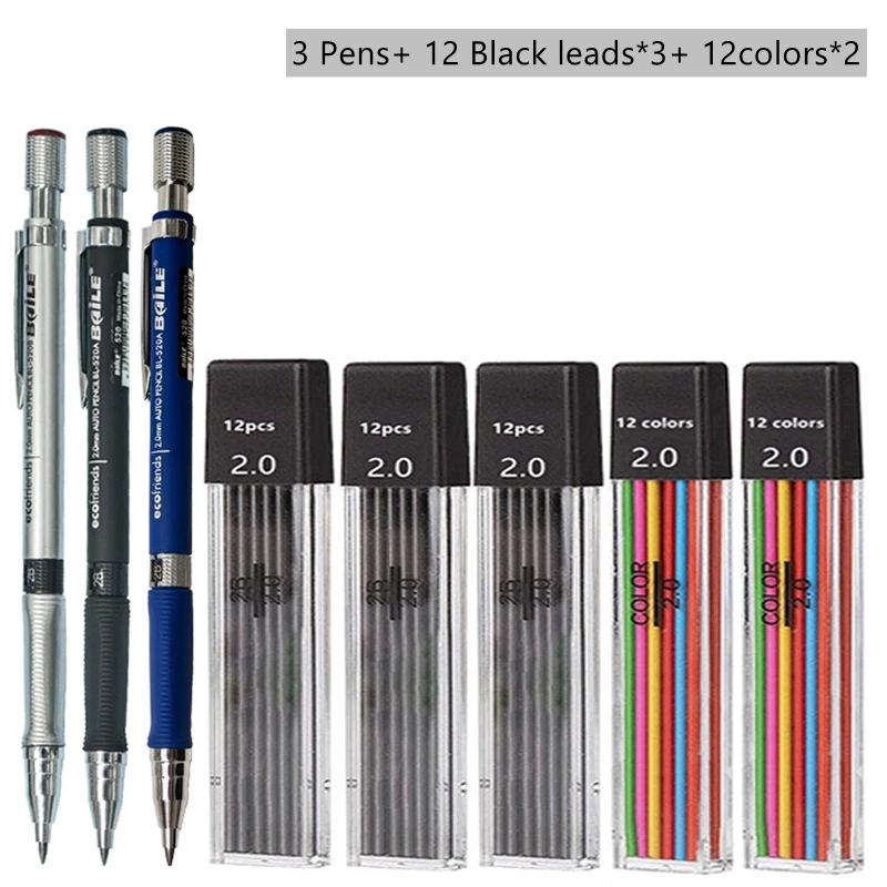 Mechanical Pencil Set 2.0 mm with 2B Black/Colors Lead Refill For Writing Sketching Art Drawing Painting School Automatic Pencil - Image 18