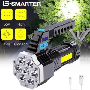High Power Rechargeable Led Flashlights 7LED Camping Torch With Cob Side Light Lightweight Outdoor Lighting ABS Material