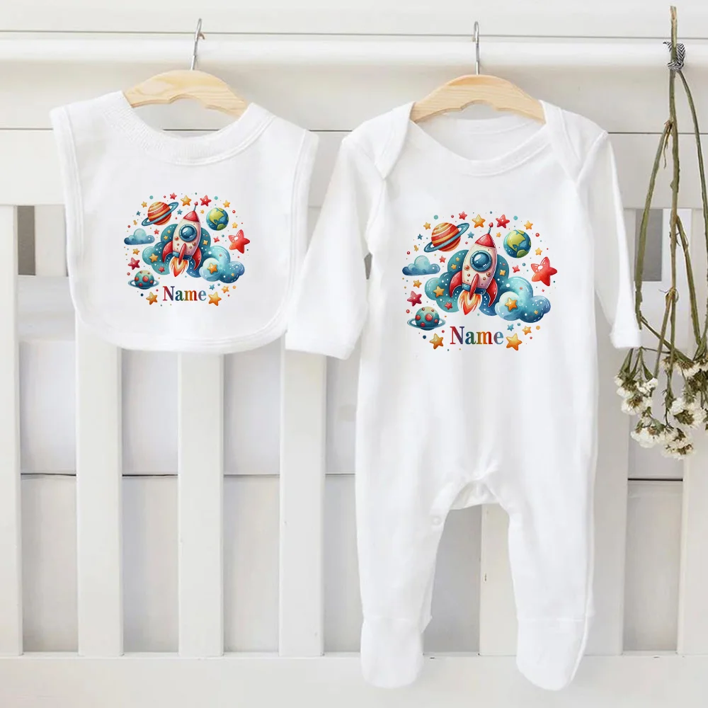 2 Pcs Baby Bib & Bodysuit Personalised Infant Bibs and Sleepsuit Set Newborn Coming Home Hospital Outfit Romper Baby Shower Gift - Image 10