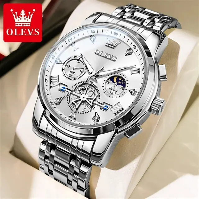 OLEVS 2856 Man Watch 24 Hour Moon Phase Chronograph Waterproof Luminous Multifuncation Original Luxury Quartz Wristwatch for Men - Image 14