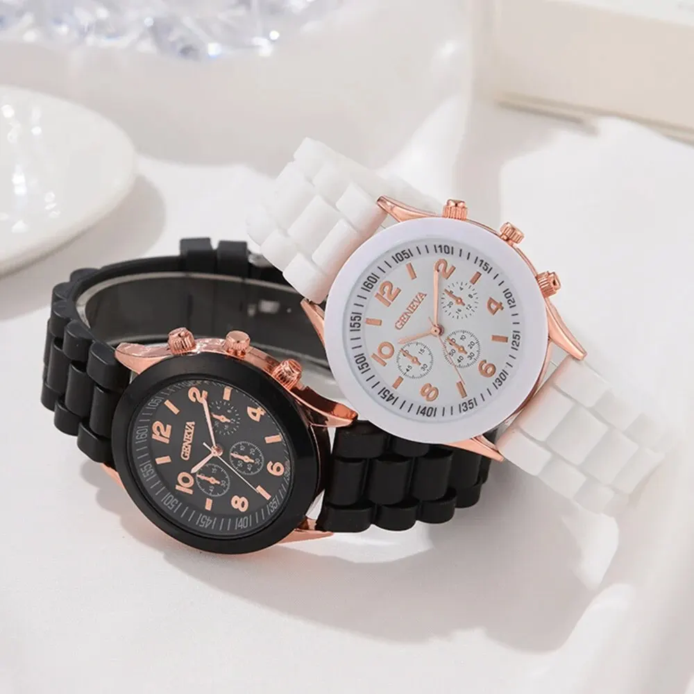 2Pcs Luxury Women's Watch Set Fashion Luxury Elegant Alloy Wristwatch Silicone Strap Couple Watch Men Quartz Holiday Gifts - Image 4