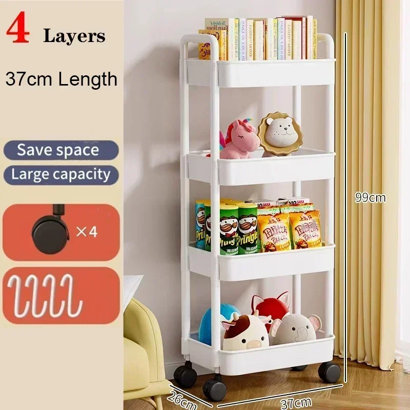 Bookshelf Storage Trolley Multi-Layer Shelves Household Snacks Storage Rack Mobile Kitchen Organizer Cart With Wheels - Image 9