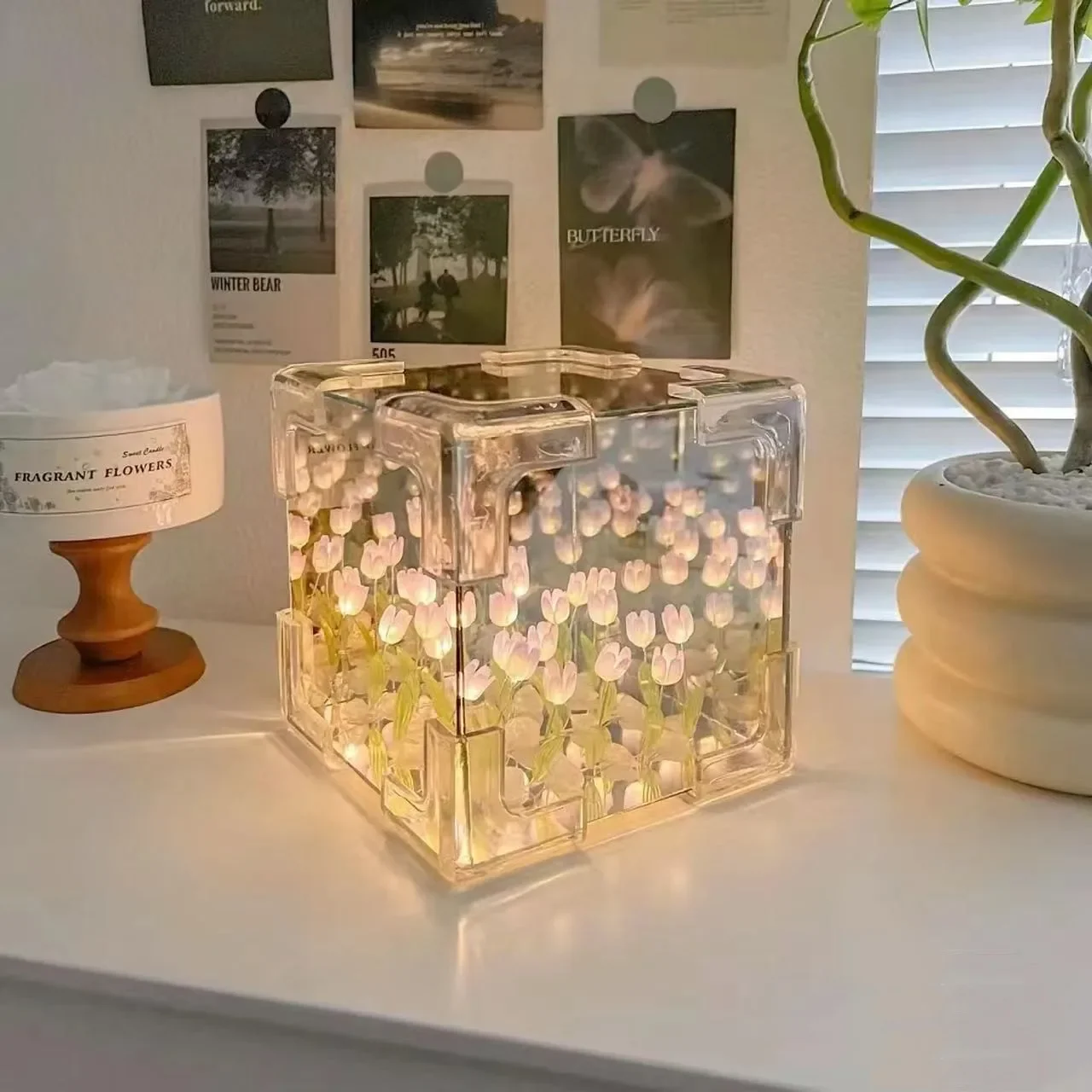 Creative Diy Tulip Flower Sea Cube Three-Dimensional Small Night Lamp Material Package for Girlfriend Couple Girlfriends - Image 5
