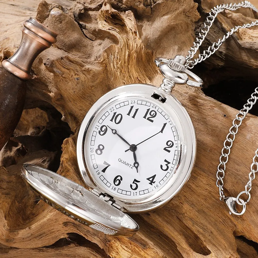 Vintage Silver Golden Luxury THE GREATEST DAD Quartz Pocket Watch Fob Chain Necklace Mens Fathers Gifts Clock Relogio De Bolso - Image 2