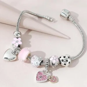 1PC Women's Fashion Multi Element Beaded Love Pan Family Bracelet Jewelry Accessories Daily Dressing Party Holiday Gift -005