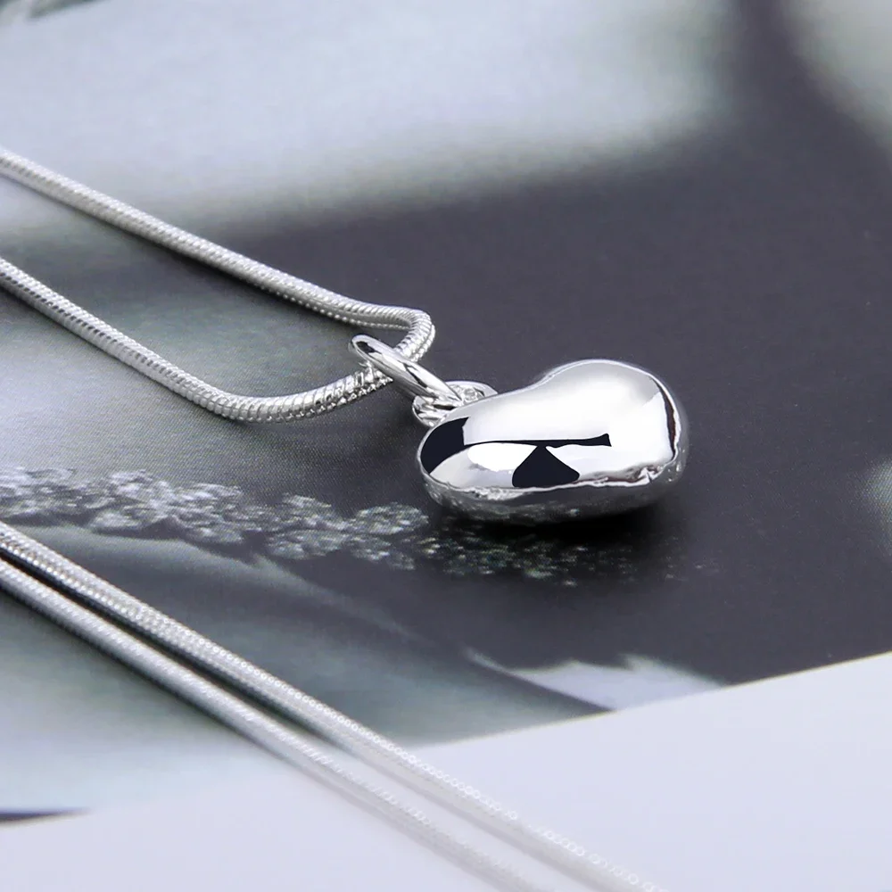 Silver Color Solid Small Heart Pendant Necklace 16-30 Inch Snake Chain For Women Wedding Charm Fashion Jewelry - Image 5