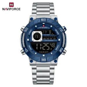 NAVIFORCE Men's Watch Luxury Night Light Watch Business Waterproof Stainless Steel Strap LCD Digital Display Movement Boy Clock