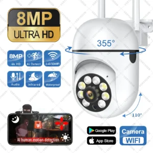 Zoom Cameras AI Human Tracking Two-way Audio HD Night Color Cam 8MP Wireless Security Surveillance PTZ Camera Wifi IP Outdoor 4X