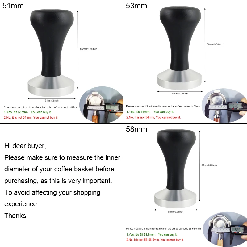51mm/53mm/58mm Espresso Tamper Black Wood Handle Distributor Coffee Tampers Accessories Tools For 51/54/58mm Portafilters - Image 2