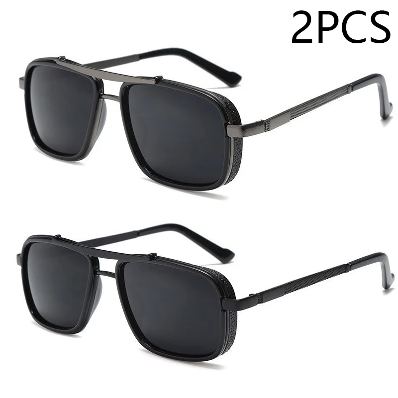 New Sunglasses Punk Sunglasses New Men's Square Uv400 Twin-beam Aviator Sunglasses - Image 12