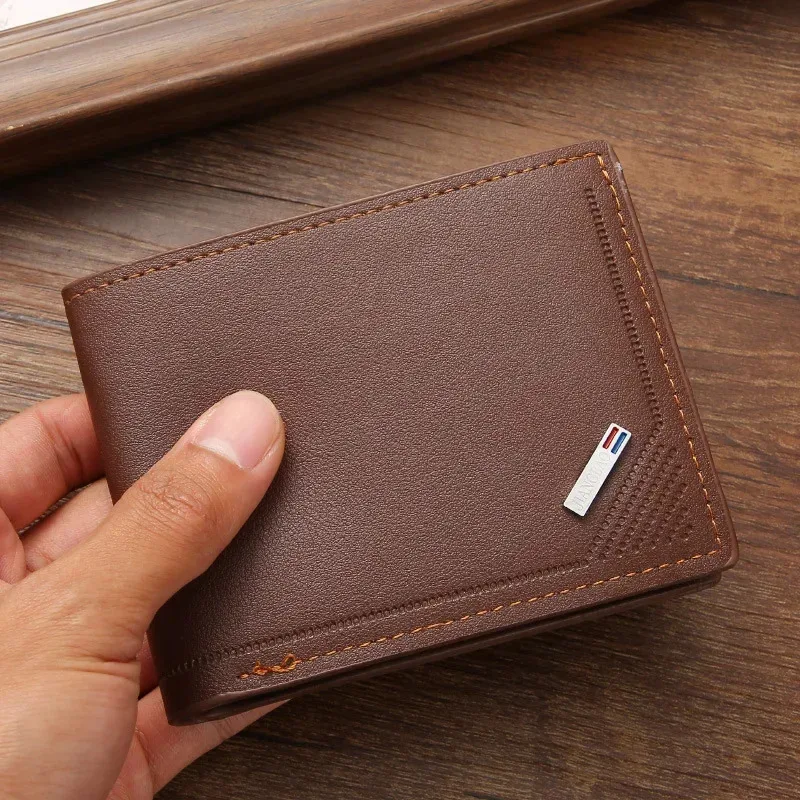 Men's leather short wallet thin wallet foldable minimalist soft leather wallet - Image 2