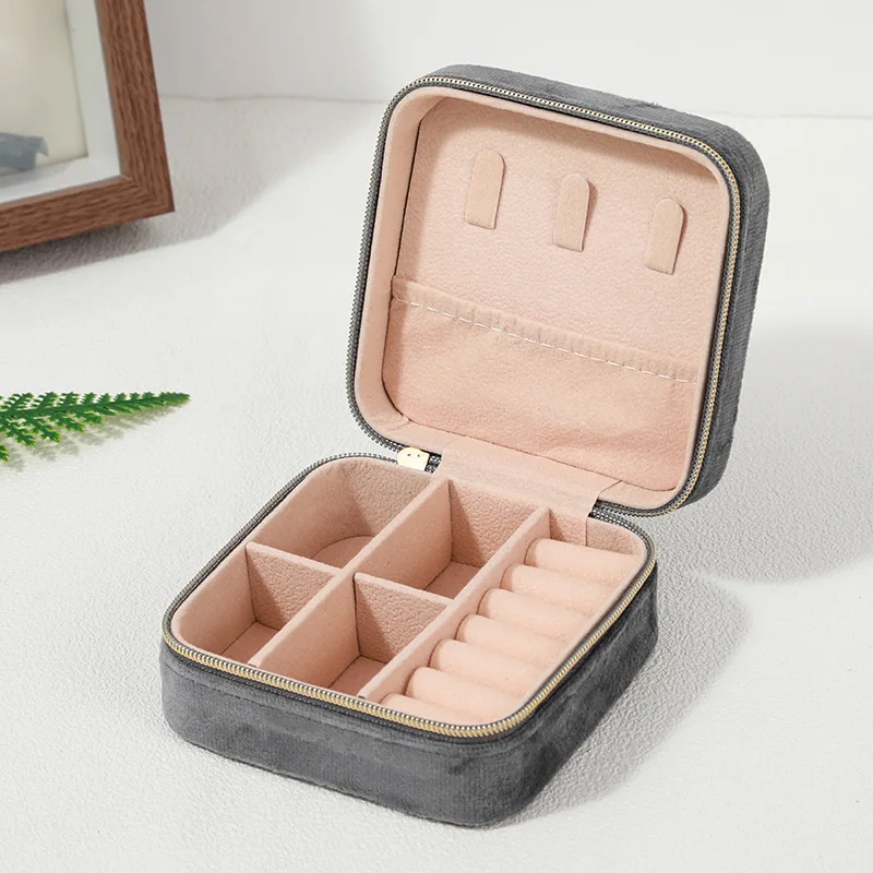 Velvet Jewelry Box For Women Necklace Ring Earrings Organizer Holder Travel Portable Zipper Square Jewelry Storage Case - Image 9