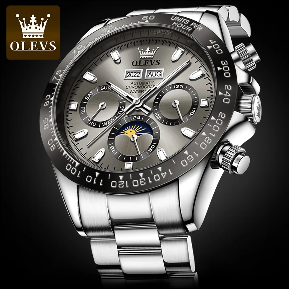 OLEVS 6654 Luxury Mens Watch Chronograph Automatic Mechanical Wristwatch Waterproof Luminous Top Brand Watch for Man Date Sport - Image 2