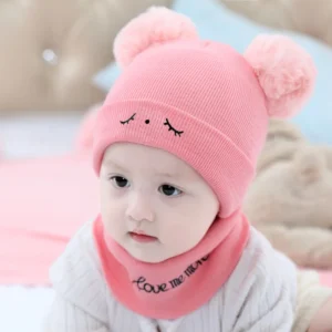 Autumn Spring Baby Cotton Knitting Hat Scarf Set Infant Boys Girls Neck Scarf Winter Warm Toddler Cartoon Baby Suits
