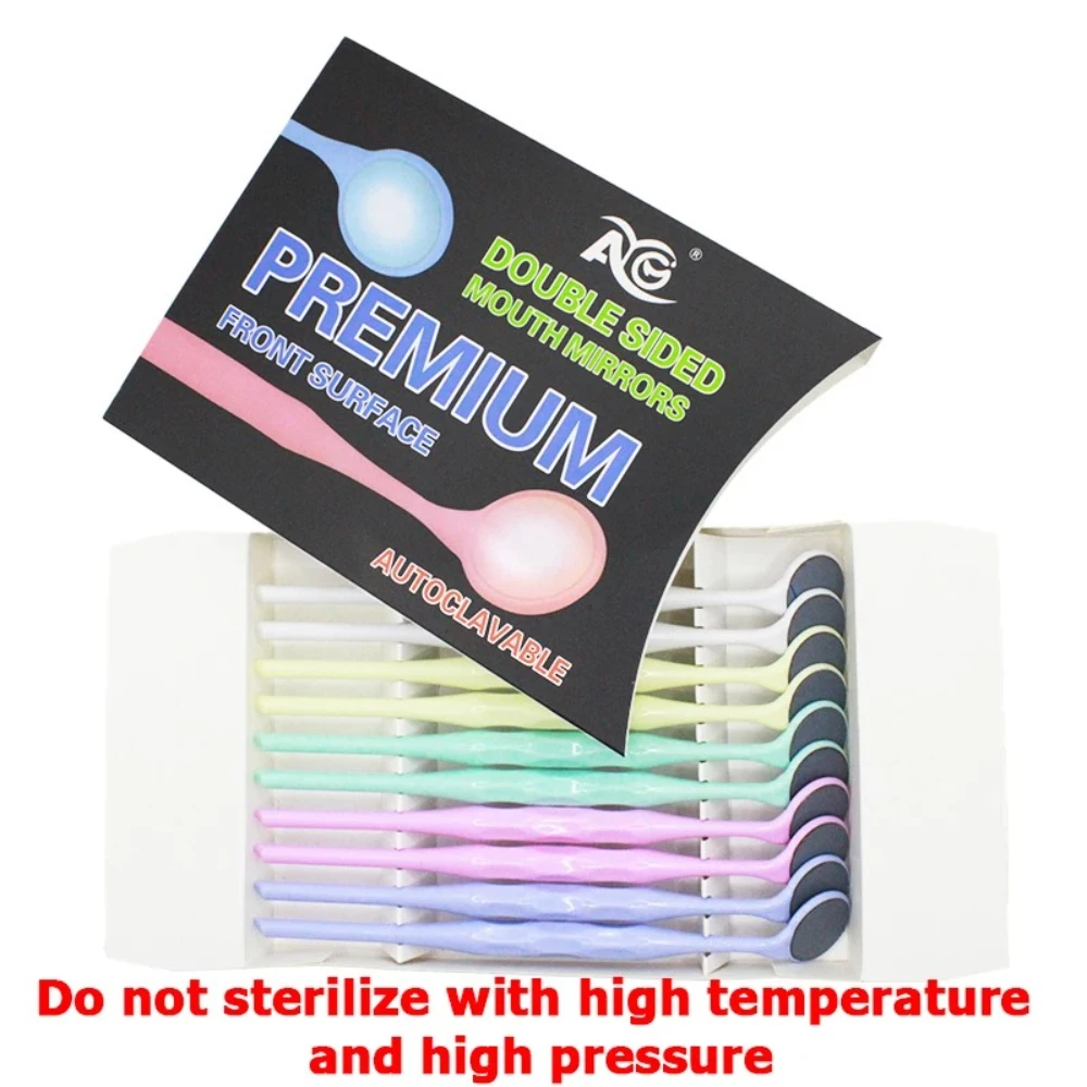 AG 10pcs/Box Oral Tooth Whitening Dental Double Sided Mouth Mirrors Surface Exam Reflectors With Handle