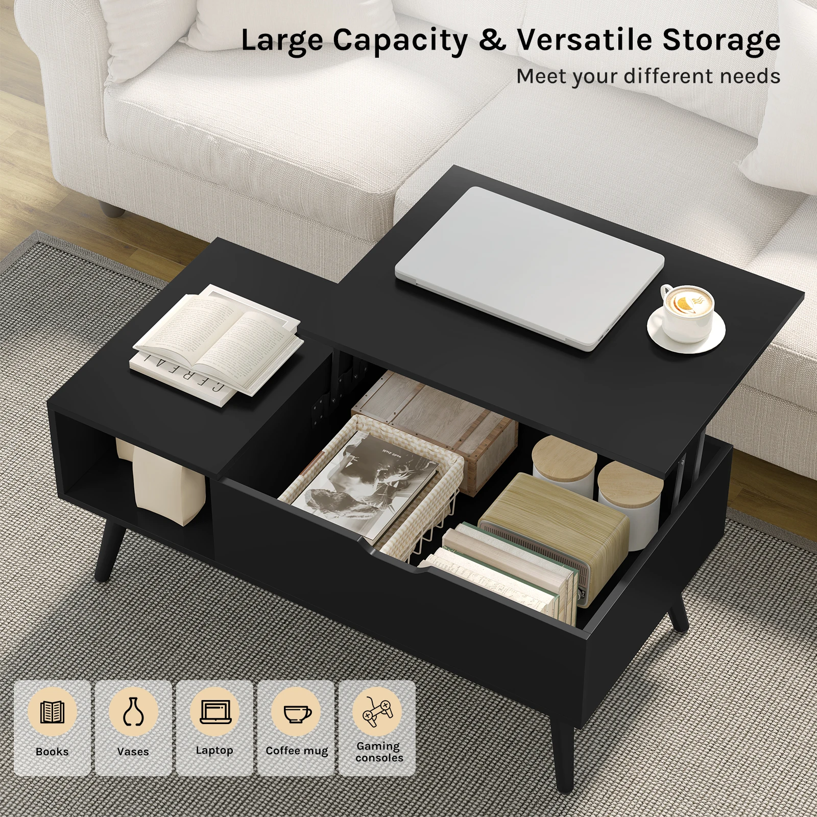 WOLTU Height-Adjustable Coffee Table Living Room Table with Hidden Storage Lifting Board Folding Table for Side Sofa Home Decor - Image 4