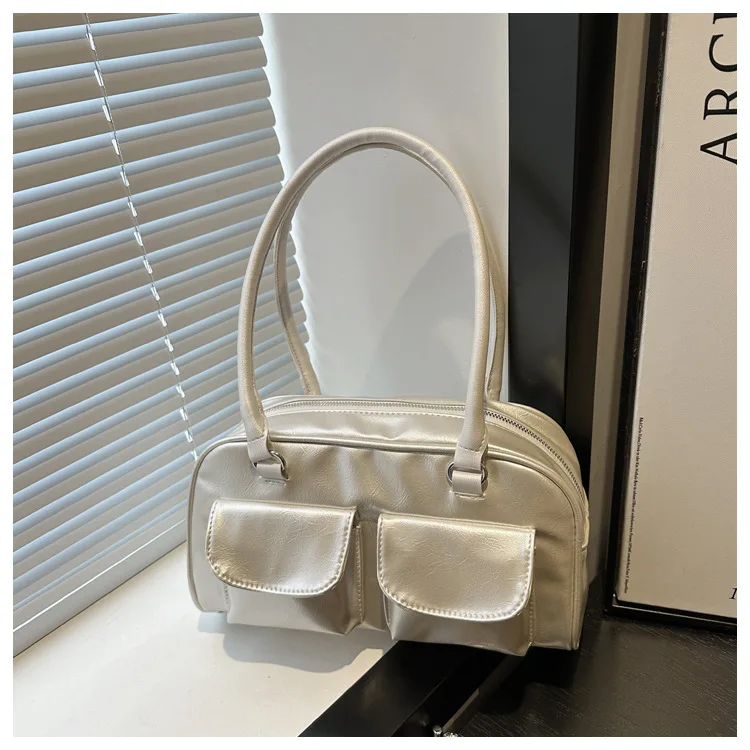 Retro Women's Satchel Hobo Bag PU Leather Shopping Bag Fashion Solid Designer Armpit Bag Casual Double Pocket Hand Underarm Bag - Image 9