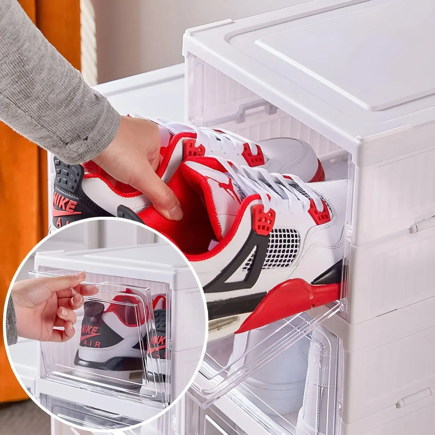 3/6 Layers Foldable Shoes Storage Box Transparent Sneaker Shoes Box Stackable Dustproof Cabinet Shoe Organizers Rack Shelf - Image 5