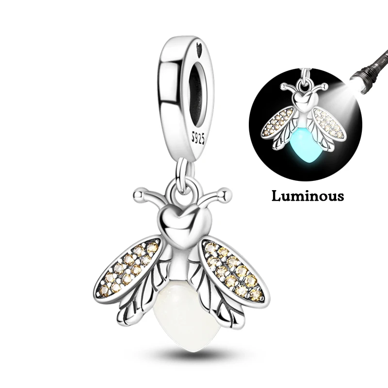 100% 925 Sterling Silver Creative Blue Luminous Firefly Charms Pendants Fit Qikaola 925 Original Bracelets DIY Birthday Jewelry - Image 16