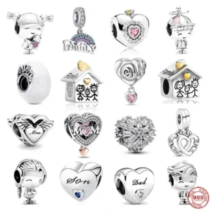 Europe 925 Silver Family Charm Fit Original Bracelet Jewelry Pendant Boy Girl Sparkling Mom Bead Sisters Dangle Plated