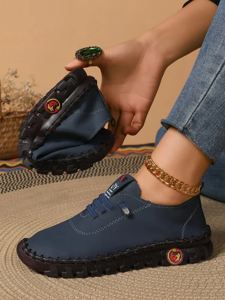 2025 Spring and Autumn Hand-stitched Single Shoes Large Size Women's Shoes Middle-aged Mom Shoes White Shoes Flat Casual Shoes - Image 11