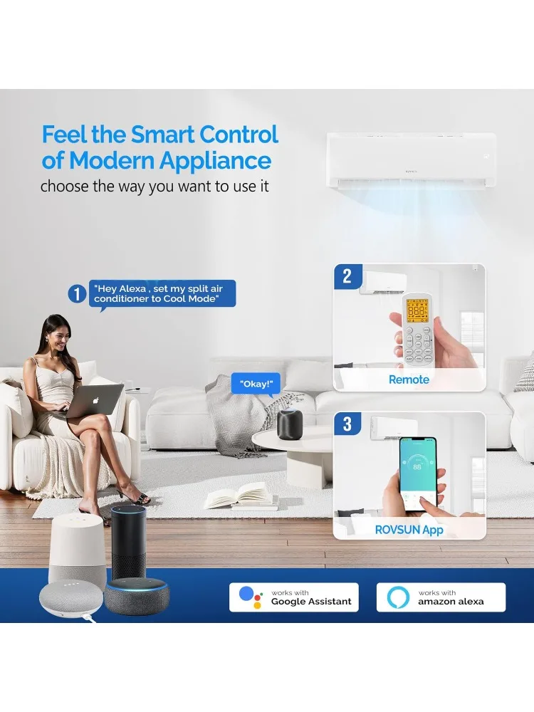 12000 BTU Wifi Enabled Mini Split Air Conditioner & Heater with Inverter, 21 SEER2 Energy Saving 115V Ductless Split AC U - Image 4