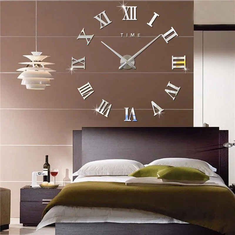 3D Acrylic Digital Wall Clock Roman Numerals Design Mirror Wall Clock Fashion Large Round Wall Clock DIY Self Adhesive Clocks - Image 2