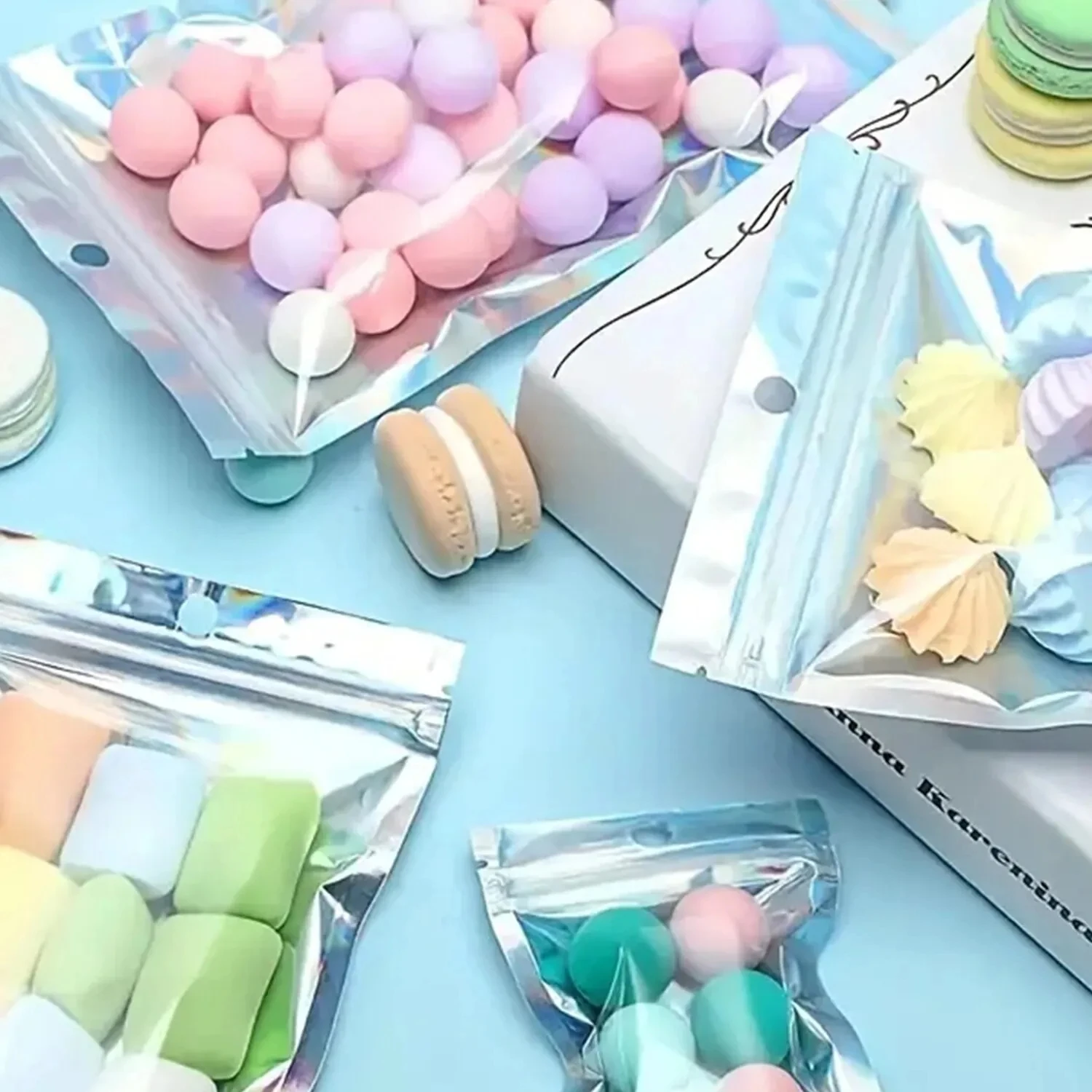 100pcs Holographic Bag Laser Rainbow Pattern Self Sealing Bag Candy Bag Front Window Sample Jewelry Packaging Plastic Pouch - Image 3