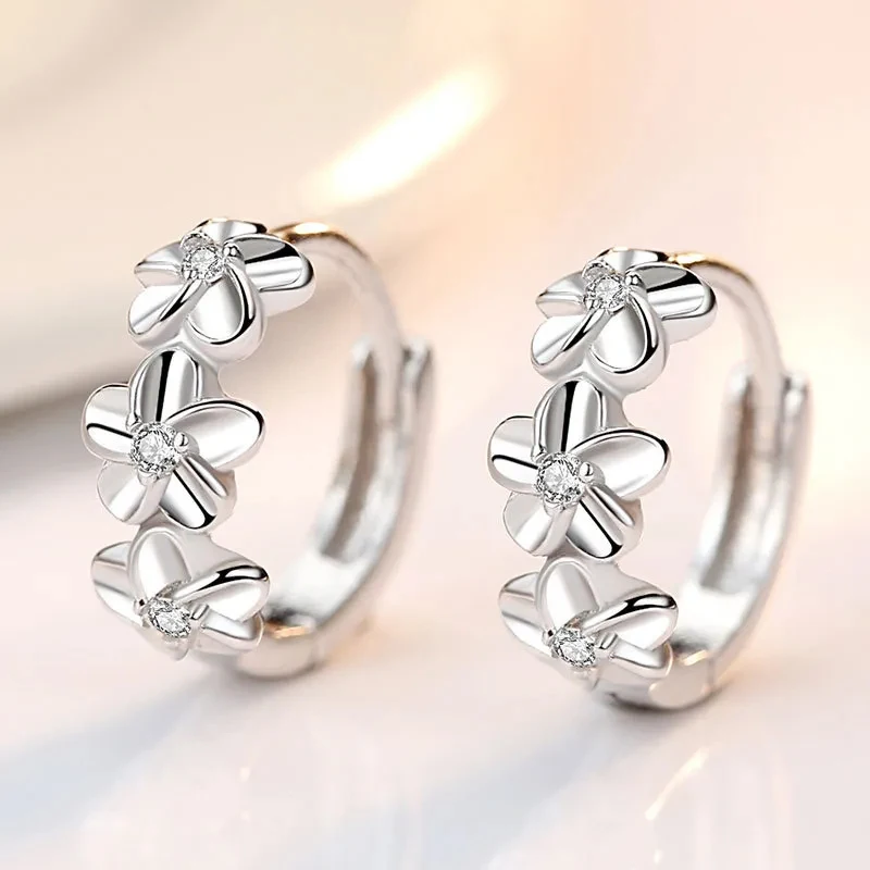 Top Sale 925 Sterling Silver Needle Earrings for Women's Wedding Fashion High Quality Jewelry Crystal Zircon Flower Cute Stud - Image 2