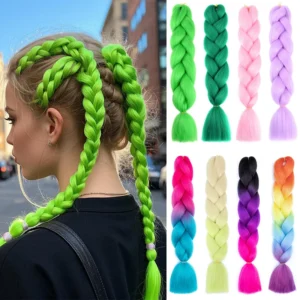 24Inch Synthetic Yaki Braids Hair Ombre Braiding Hair Jumbo Braid DIY Green Hair Extension for Women