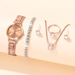 6pcs Women's Watch Fashion Casual Quartz Watch and Necklace Bracelet Ring Earrings Jewelry Set