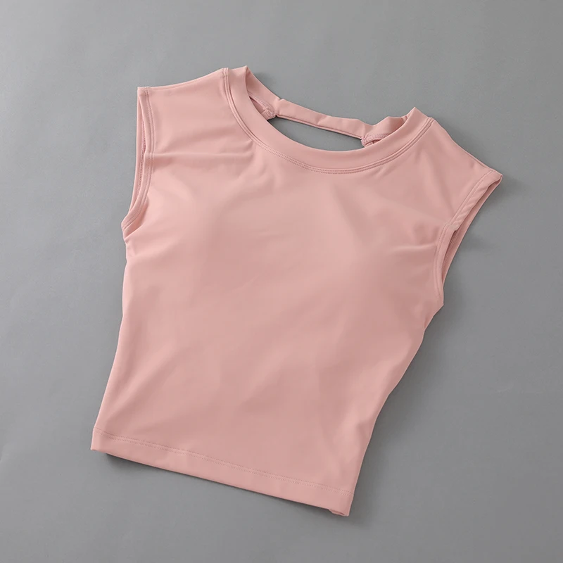 Sexy short backless fixed chest pad sports T-shirt vest women's tight quick drying sleeveless yoga top - Image 2