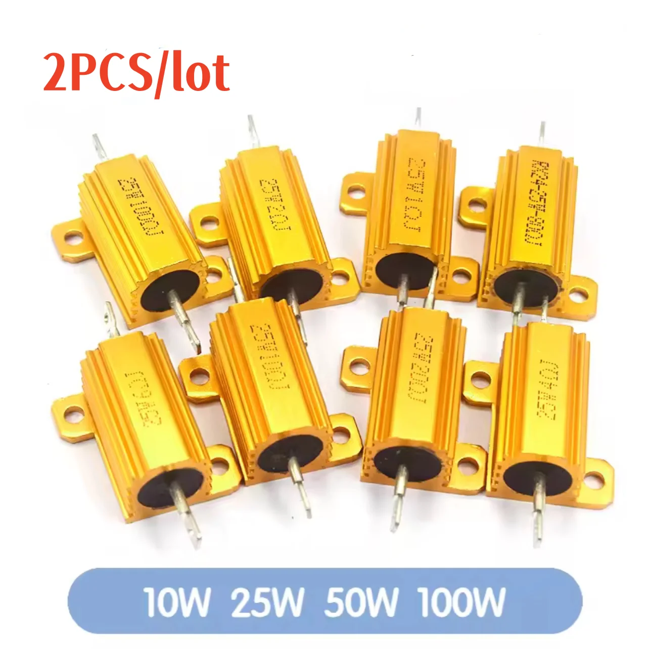 2PCS/lot 10W 25W 50W 100W Aluminum Power Resistor 0.1~1Kohm Metal Shell Case Wirewound Resistance Load Resistors 4ohm 6ohm 8ohm - Image 4