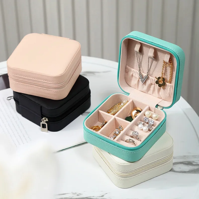 Portable Mini Jewelry Storage Box Travel Organizer Jewelry Case Leather Storage Earrings Necklace Ring Jewelry Organizer Display - Image 2