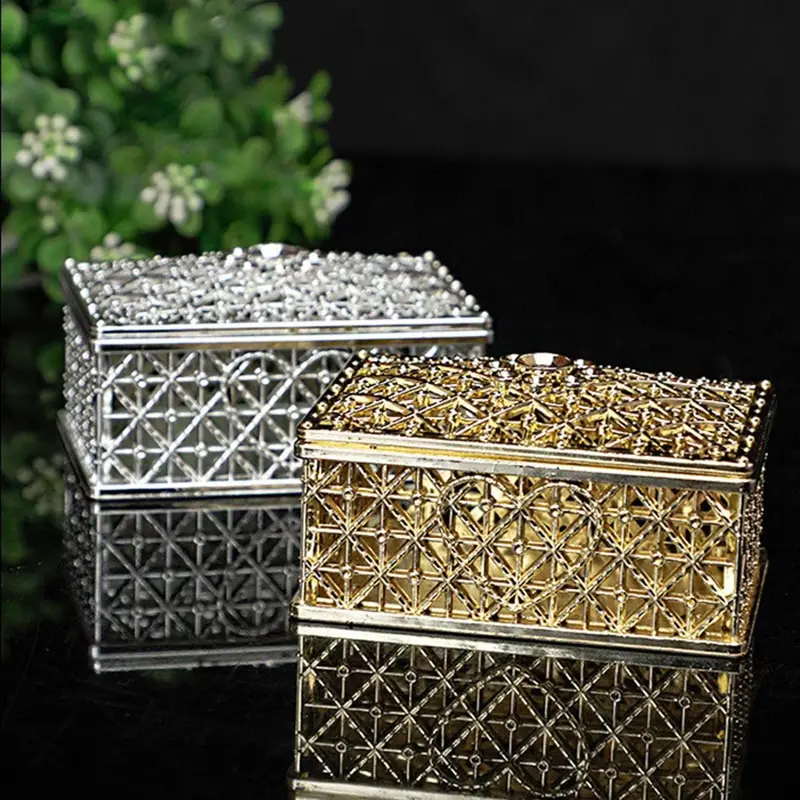 2 PCs Mini Treasure Storage Jewelry Box Silver-color Hollow Flower Pattern Jewelry Case Boxes for Necklace Earring Ring - Image 4
