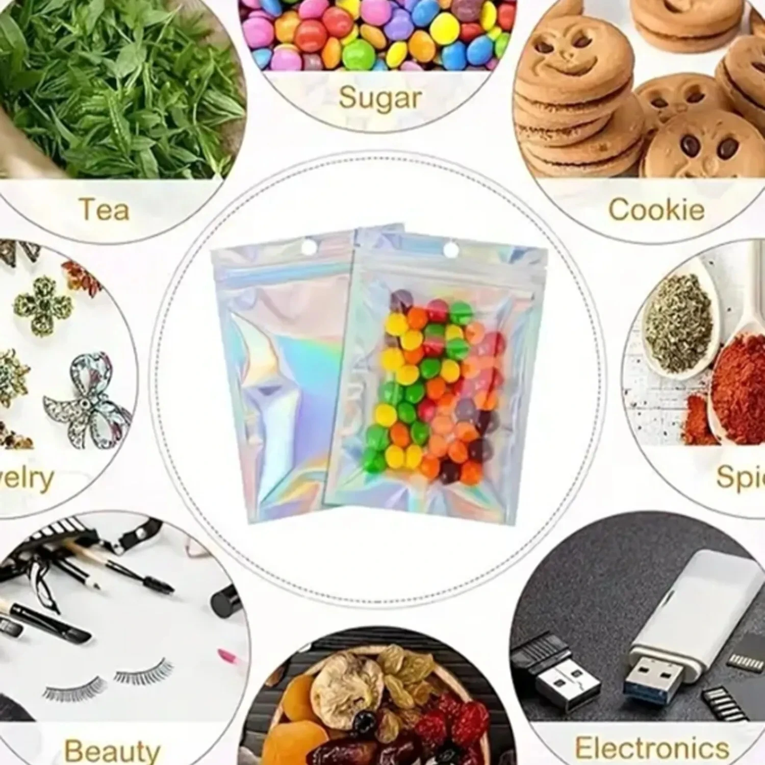 100pcs Holographic Bag Laser Rainbow Pattern Self Sealing Bag Candy Bag Front Window Sample Jewelry Packaging Plastic Pouch - Image 4