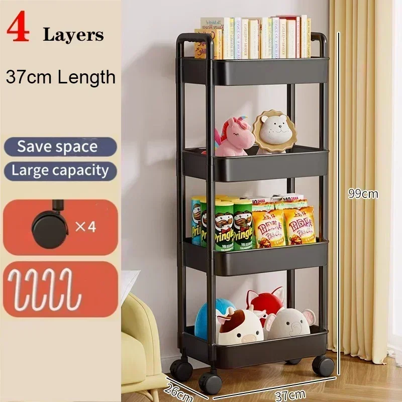 Bookshelf Storage Trolley Multi-Layer Shelves Household Snacks Storage Rack Mobile Kitchen Organizer Cart With Wheels - Image 10
