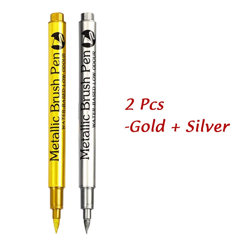 1/2Pcs Brush Metallic Marker Pens Gold Silver Permanent Art Markers Crafts Scrapbooking Painting Stationery School Supplies - Image 8