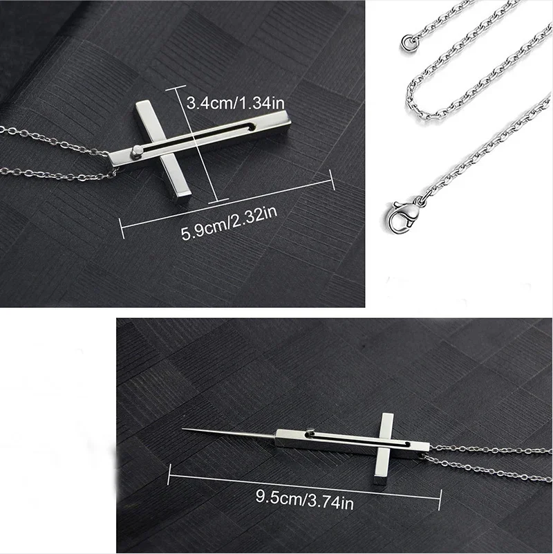 Retractable Stainless Steel Cross Necklace Men Fashion Jewelry Chains Boy EDC Gadgets For Cool Women Girls Gifts Multi Tools - Image 3