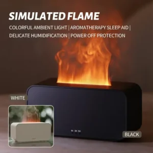 Mini Simulation Flame Humidifier with Colorful Atmosphere Light No Water Power Protection Timed Function for Home Bedroom Office