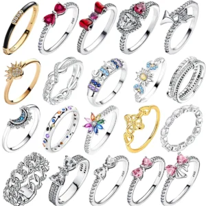 New Ring Original 925 Sterling Ring Heart Bow Sun Moon Star Flower Crown For Women Mother's Day Valentine's Day Gift DIY Jewelry