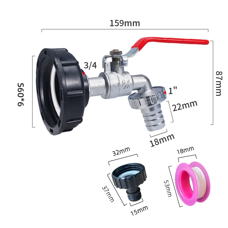 S60x6 Coarse Thread IBC Tank Tap Connecter X 1/2'' 3/4'' Water Coupling Adapter 1000L Garden Home Replacement Valve Fitting - Image 16
