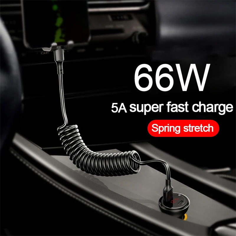 USB Type C 66W Car 5A Fast Charging Type C to Type C Spring Telescopic Cable For iPhone 15 Samsung Huawei Xiaomi Redmi OnePlus - Image 4