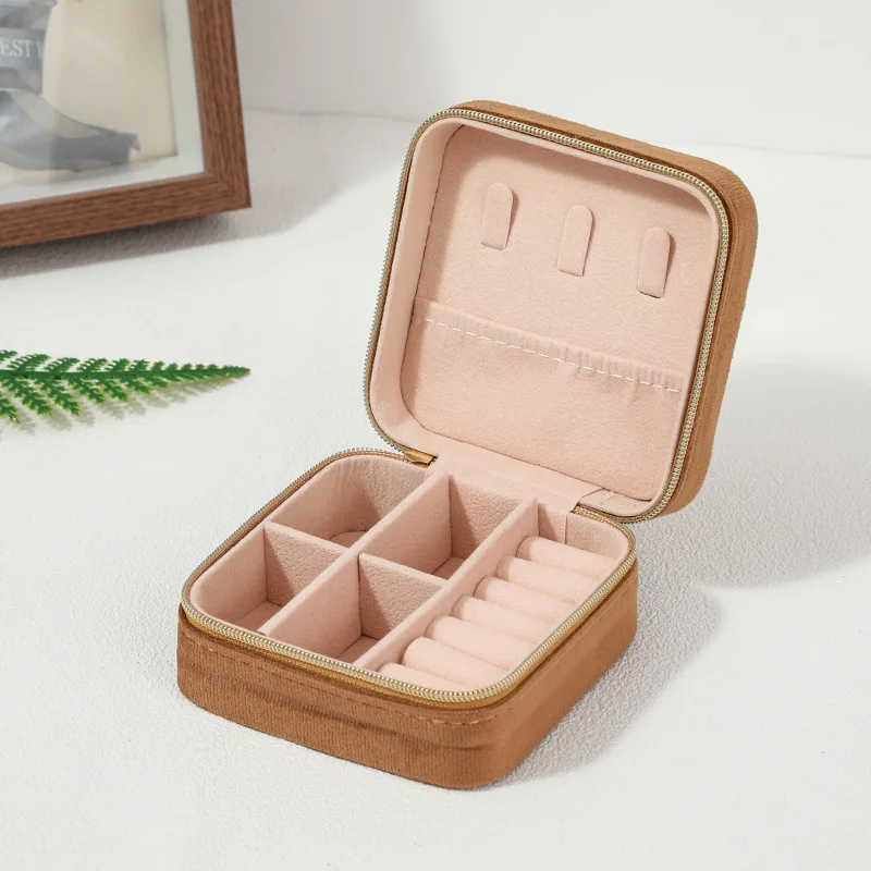 Velvet Jewelry Box For Women Necklace Ring Earrings Organizer Holder Travel Portable Zipper Square Jewelry Storage Case - Image 12